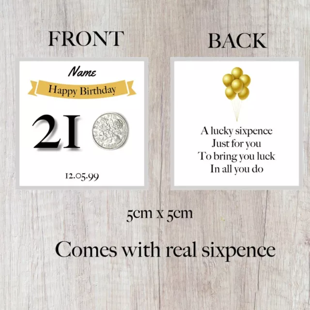 Personalised Lucky Sixpence 21st Birthday Token - Gift - Banner Design 2003