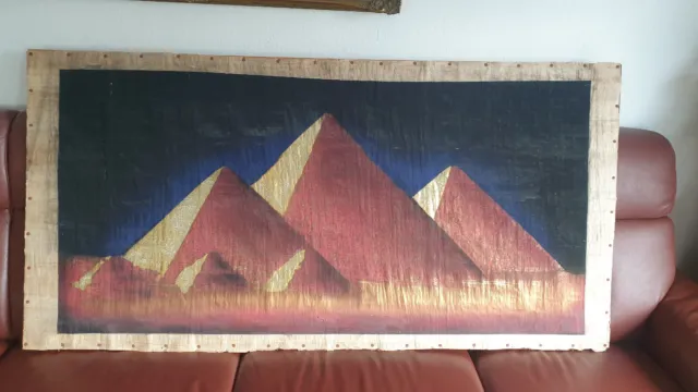 Großes Gemälde, Pyramidenbild auf originalem ägyptischen Papyrus, 172 x 86 cm 