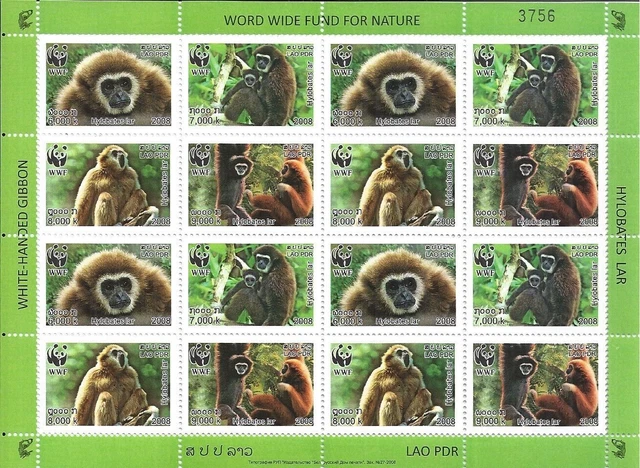 Laos 2008 Mini Sheet MNH Wwf Gibbons Monkeys Nature Panda