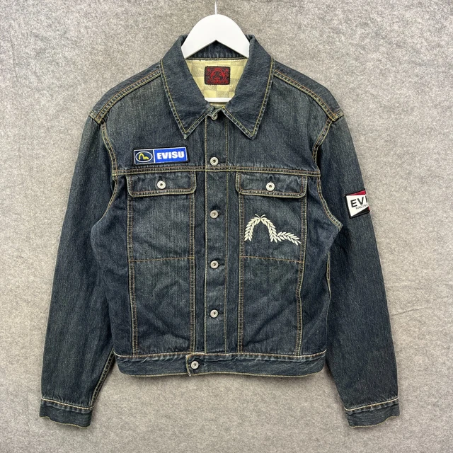 VINTAGE EVISU JACKET Mens Medium Blue Denim Trucker Type 3 90s 125.99 PicClick UK
