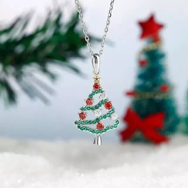 Cadena con colgante de árbol de Navidad de esmeralda de imitación redonda...