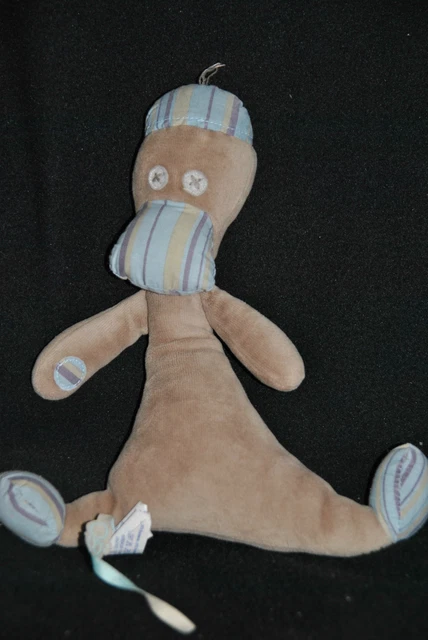 Peluche Doudou Chien Beige Bleu OBAIBI OKAIDI Animal Brun Rayé 28 cm TTBE