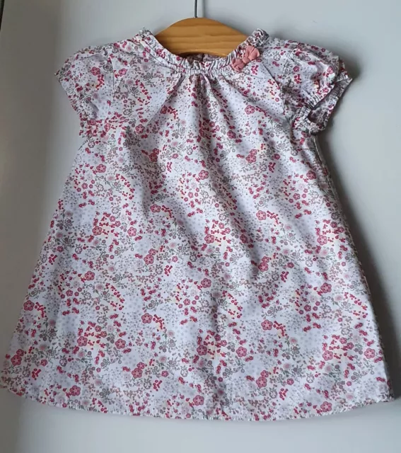 Baby Girls Little White Company White Floral Dress, Age 9-12 Mths, vgc