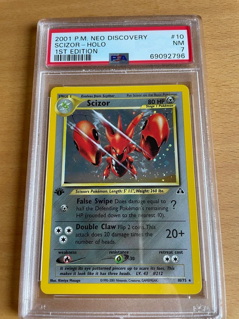 2001 Neo Discovery Pokémon TCG PSA 7 NEAR MINT Scizor 1st Edition 10/75 Holo