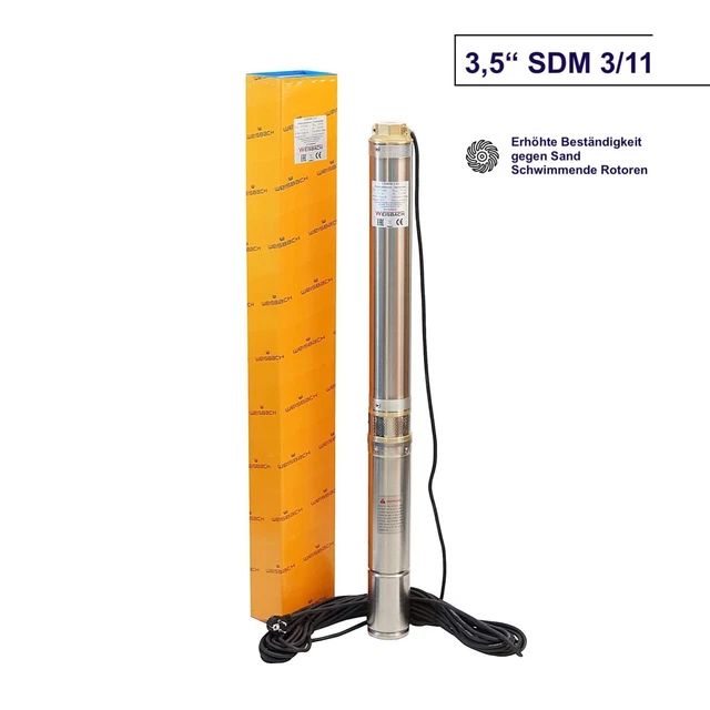 "Pompa pozzo profondo 3,5" WEISBACH 90 mm resistente alla sabbia 0,8 kW 6300 l/h 6,3 bar - TOP!