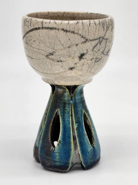 Joel Moses Studio Kunst Keramik Raku Fußtasse, Becher Stil Kunst Keramik 2
