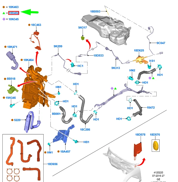FORD FOCUS MK4 Auxiliary Fuel Fired PreHeater Hose Assy 2308272 NEW