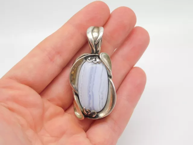 Rare Designer Carolyn Pollack Sterling Silver Blue Lace Agate Stone Pendant