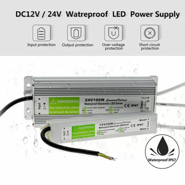 AC 100-220V ? DC12V 24V  Alimentation  Imperm?able Transformateur LED Adaptat