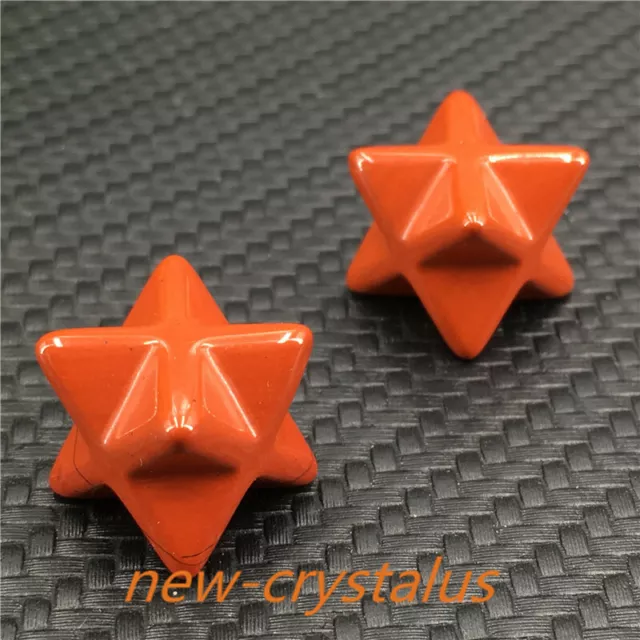2pcs Natural Red Jasper Merkaba Star Carved quartz Crystal skull Reiki Healing