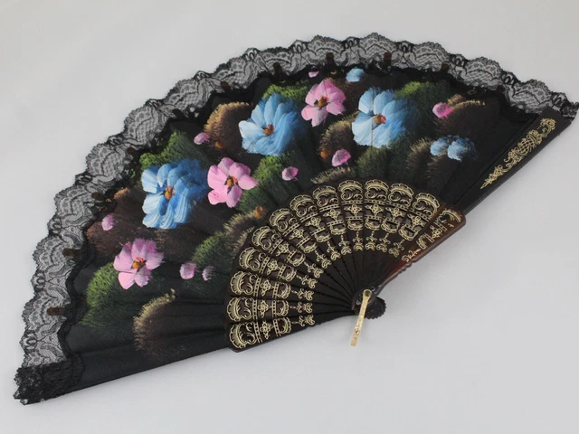 Antiguo ABANICO Baquelita Pintado a mano y Encaje, Años 60 España Flamenco Antiguo ABANICO Baquelita Pintado a mano y Encaje, Años 60 España Flamenco