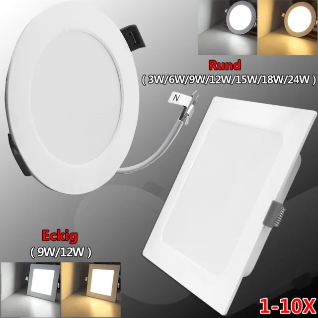 3W/6W/9W/12W/15W/18W/24W LED Panel Einbaustrahler Deckenleuchte flach Eckig Rund