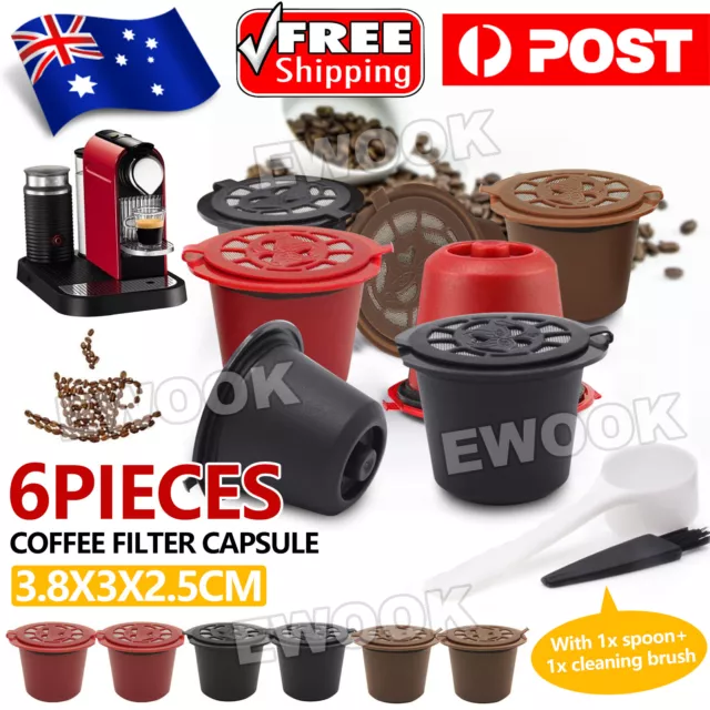 6PCS Coffee Filter Capsule Pods For Nespresso Maker Machine Refillable Reusable
