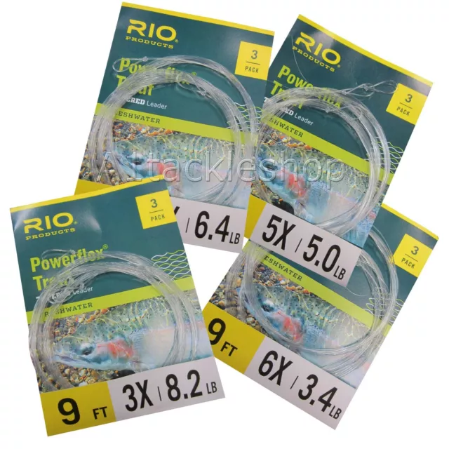 3 Rio Powerflex Trout Fly Fishing Tapered Leaders