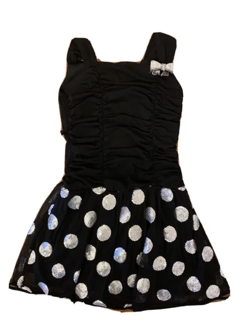 Disorderly Kids Black & Silver Polka Sequin Dressy Sleeveless Dress Sz LARGE 10
