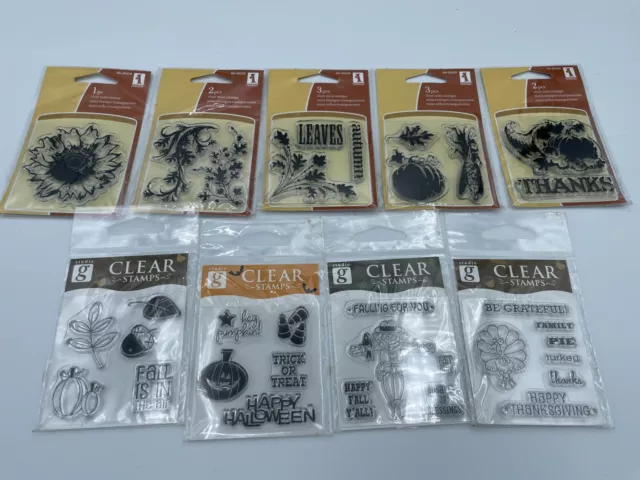 Lot 9 Sets Clear Stamps Autumn Fall Halloween Thanksgiving Inkadinkado Studio G