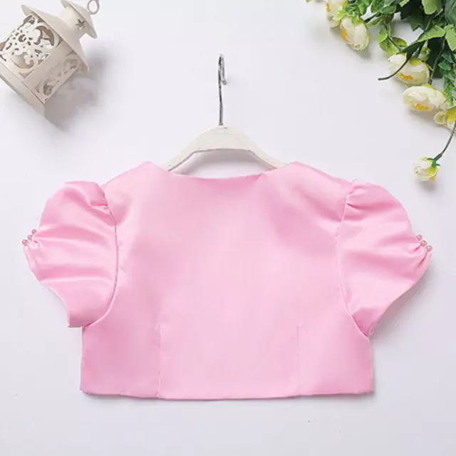 Bambino Manica Corta Bolero Coprispalle Raso Apri Cardigan Princess Abito Stola