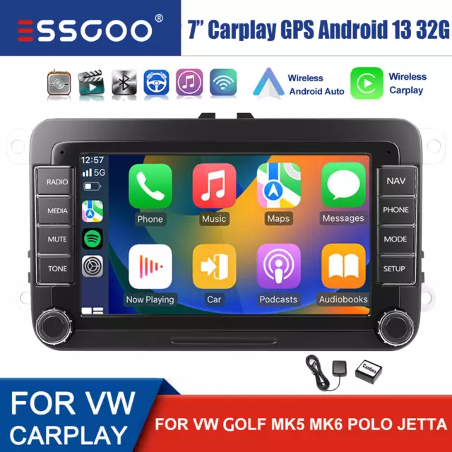 7" Apple Carplay Car Stereo Radio Android 13 Player GPS 32GB For VW GOLF MK5 MK6