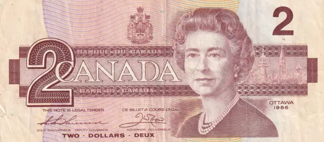 Billet de banque banknote money CANADA 2 dollars 1986 ELIZABETH II état scan 294