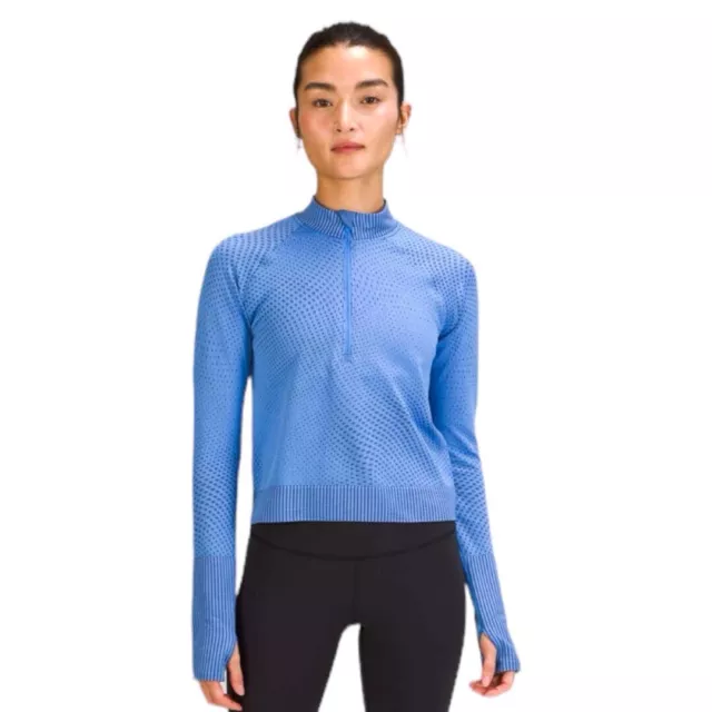 Lululemon Rest Less Cropped 1/2 Zip Grid Wrap Pullover Sweatshirt  Size 6 Blue