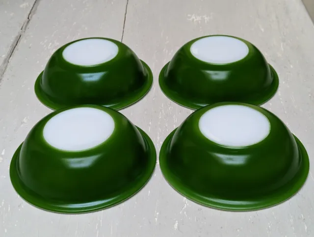 4 x Rare Vintage Phoenix Ware Opalware Dark Green Soup Cereal Bowls Fab Cond