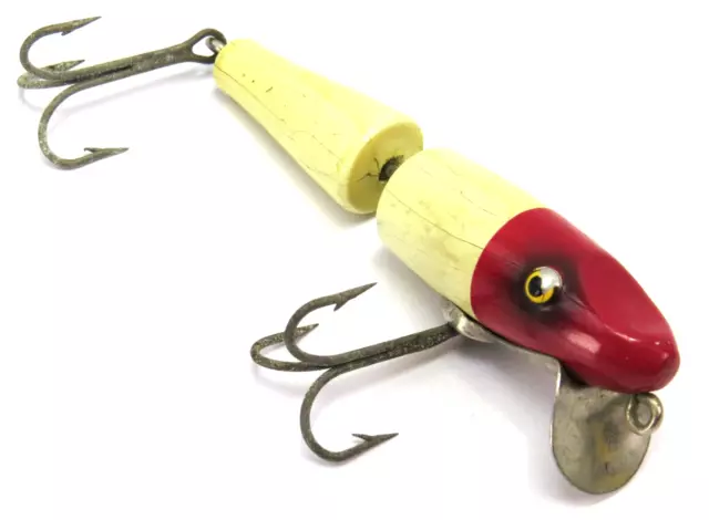 Paw Paw Baby Jointed Pike Minnow Tack Eye Wood Vintage Fishing Lure, Red Head