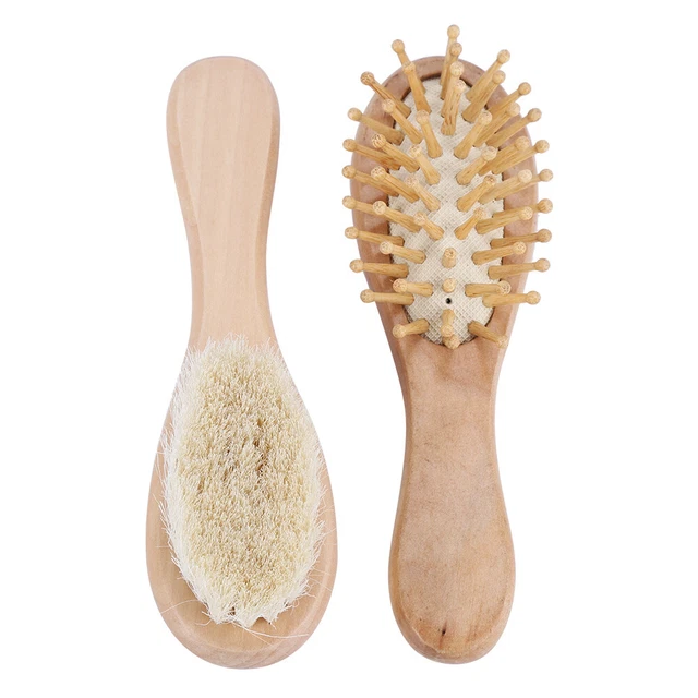 Baby Wooden Hair Brush And Comb Set Goat Hair Bristles For Newborns Toddler Xmas