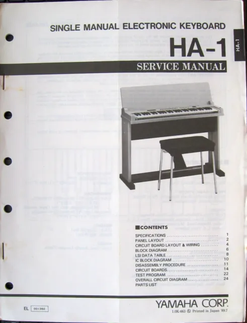 Yamaha HA-1 Simple Manuel Électronique Clavier Original Service Manuel Livre