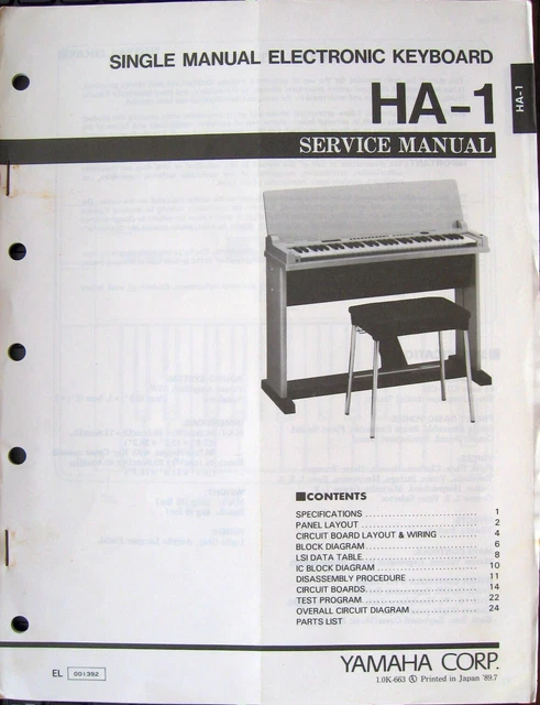Yamaha HA-1 Simple Manuel Électronique Clavier Original Service Manuel Livre