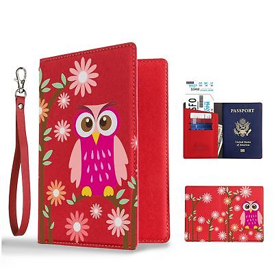 Passport Holder Organizer Travel Cover Wallet Case Pink Owl