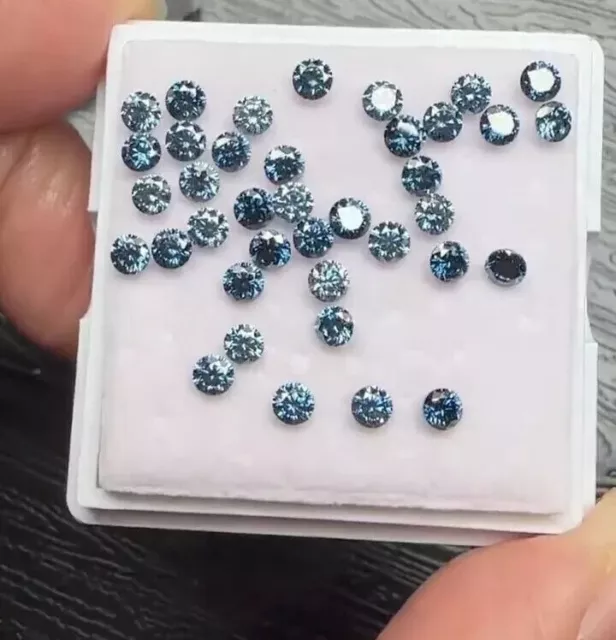 AAA+ 10PC Diamante Natural Redondo Color azul Corte D Grado VVS1 +1 Regalo... 2