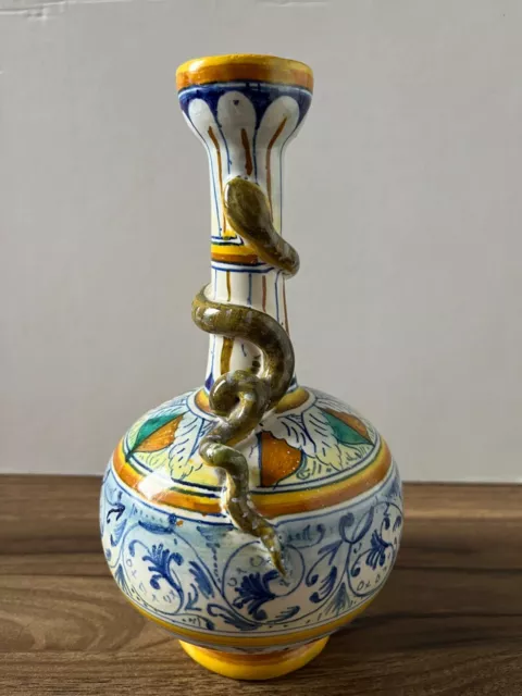 Antique Cantagalli Italian majolica Firenze vase with a snake neck - VGC