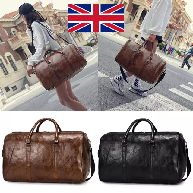 Men PU Leather Duffle Gym Bag Weekend Bag Luggage Travel Casual Handbag Holdall