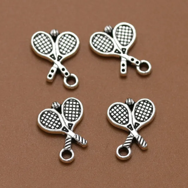 20PCS Antique Alloy Badminton Tennis Racket Pendants Charms DIY Jewelry Making
