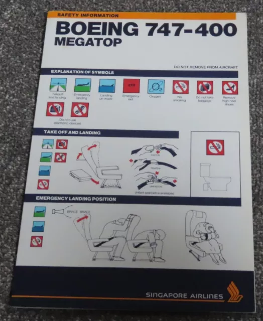 Singapore Airlines Boeing 747 400 Megatop Airline Safety Card