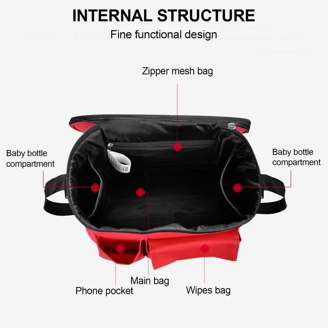 (Red)Baby Stroller Organizer Stroller Organizer Bag Detachable Zippered Bag