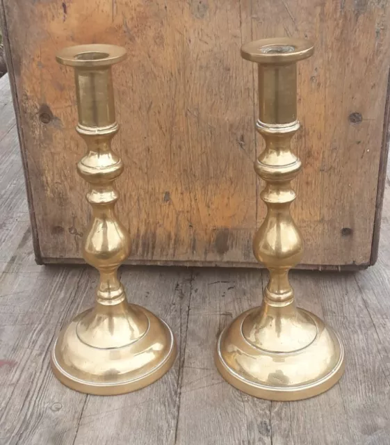Pair Antique Brass Candlesticks Heavy