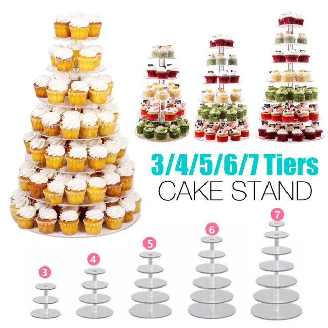 3/4/5/6/7/Tier Acrylic Clear Round Cupcake Cake Stand Birthday Wedding Party AU