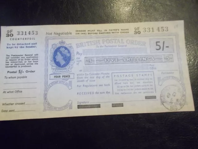 British postal order - QEII,  5/- with counterfoil, Bridge of Don, Aberdeen, '69