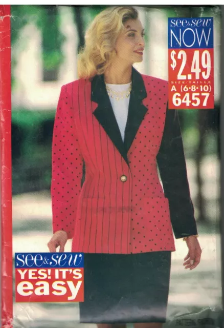6457 UNCUT Butterick Sewing Pattern Misses Loose Fitting Jacket Skirt Top OOP