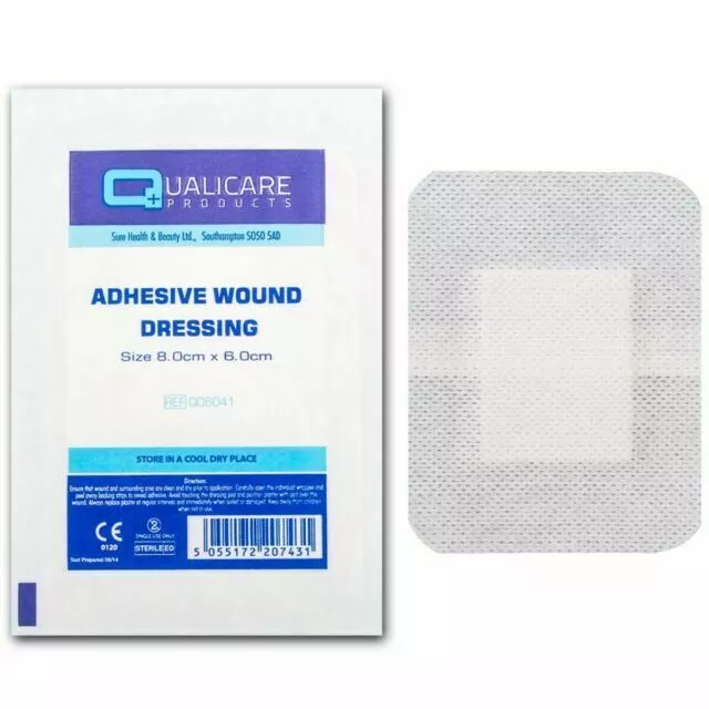 Qualicare Sterile Adhesive Wound Dressing Pad Patch - First Aid Cuts 8cm, 10cm