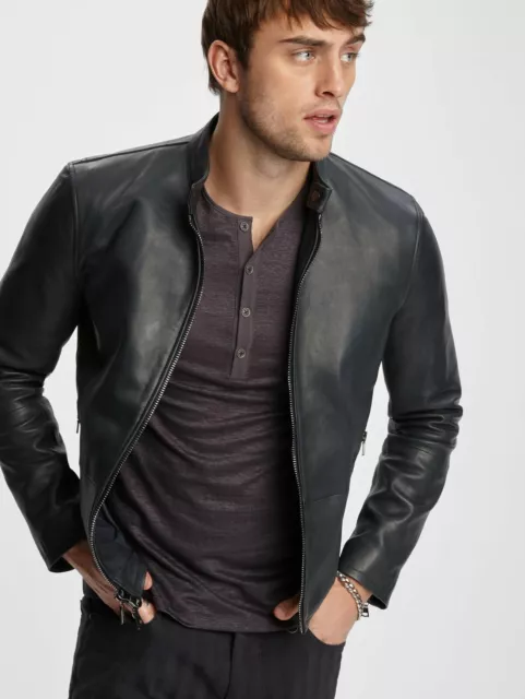 Mens Black Leather Jacket Pure Lambskin Biker Moto Racer Size S M L XL XXL 3XL