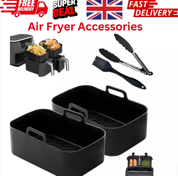 2x Silicone Pot for Air Fryer Dual Basket Liner Handle Baking Pan Fit For Ninja