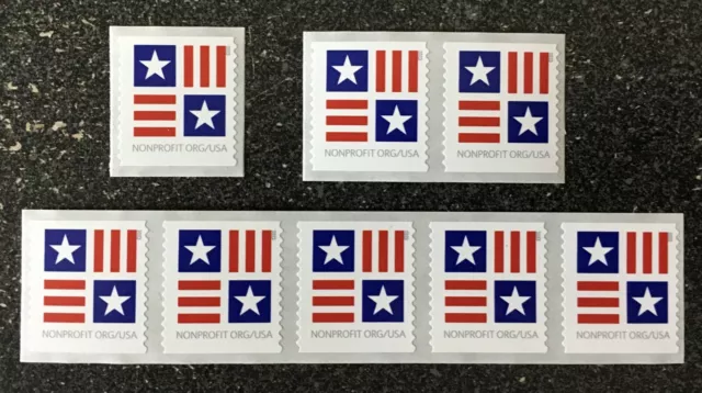 2023USA #5756 5c NonProfit Patriotic Block Stars Bar Coil Single & Pair& Strip 5