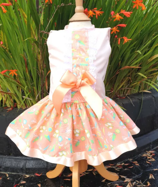 Dream  Sale 0-3 Years Baby Girls Peach Birds  Drop Waist Spanish Lined Dress