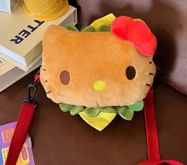 Hello Kitty Burger Shape Cartoon Plush Crossbody Bag Women Kids Gift New 2024