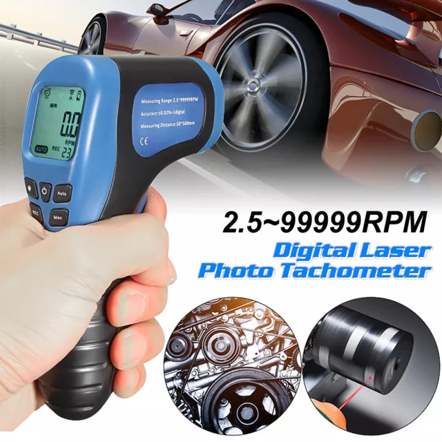 Digital Tachometer Non-Contact Laser Photo Gun RPM Tach Tester Meter Speed Gauge