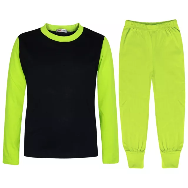 Bambine Pigiama Contrasto Verde Lime Colore Tinta Unita Moda Set Età 2-13 Anni