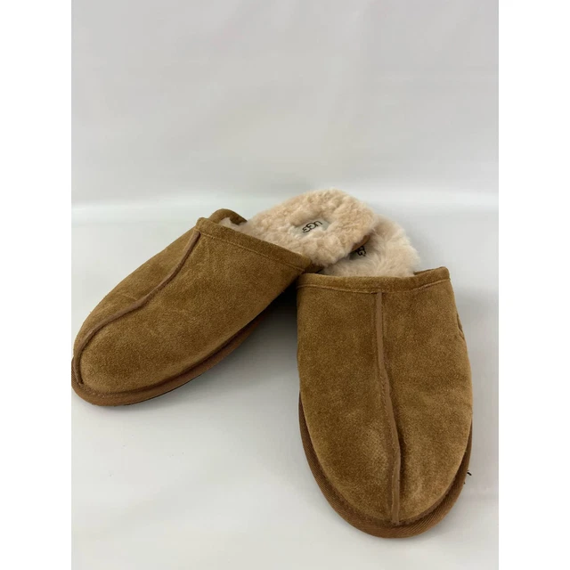 UGG Men's Scuff Suede Loafer Slipper Size 10 Tan Caramel Brown Fluffly EUC