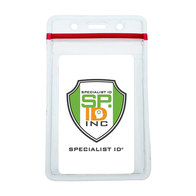 5 PACK Heavy Duty Vertical Vinyl Badge Holders with Zip Top by